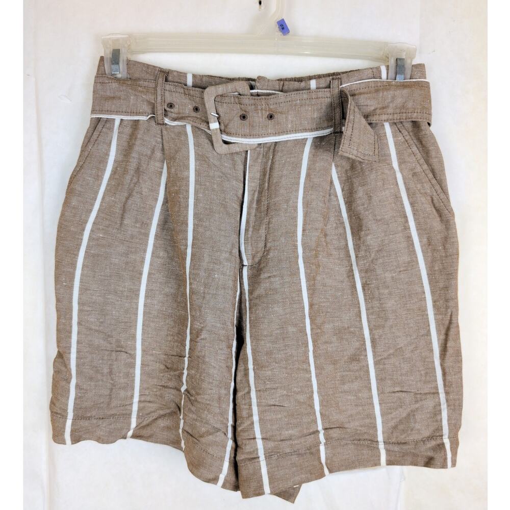 A New Day brown striped linen belted trouser shorts Size Medium Preppy Casual